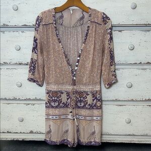 Spell & The Gypsy Xanadu Playsuit Gold Dust Purple Peacock Romper XS